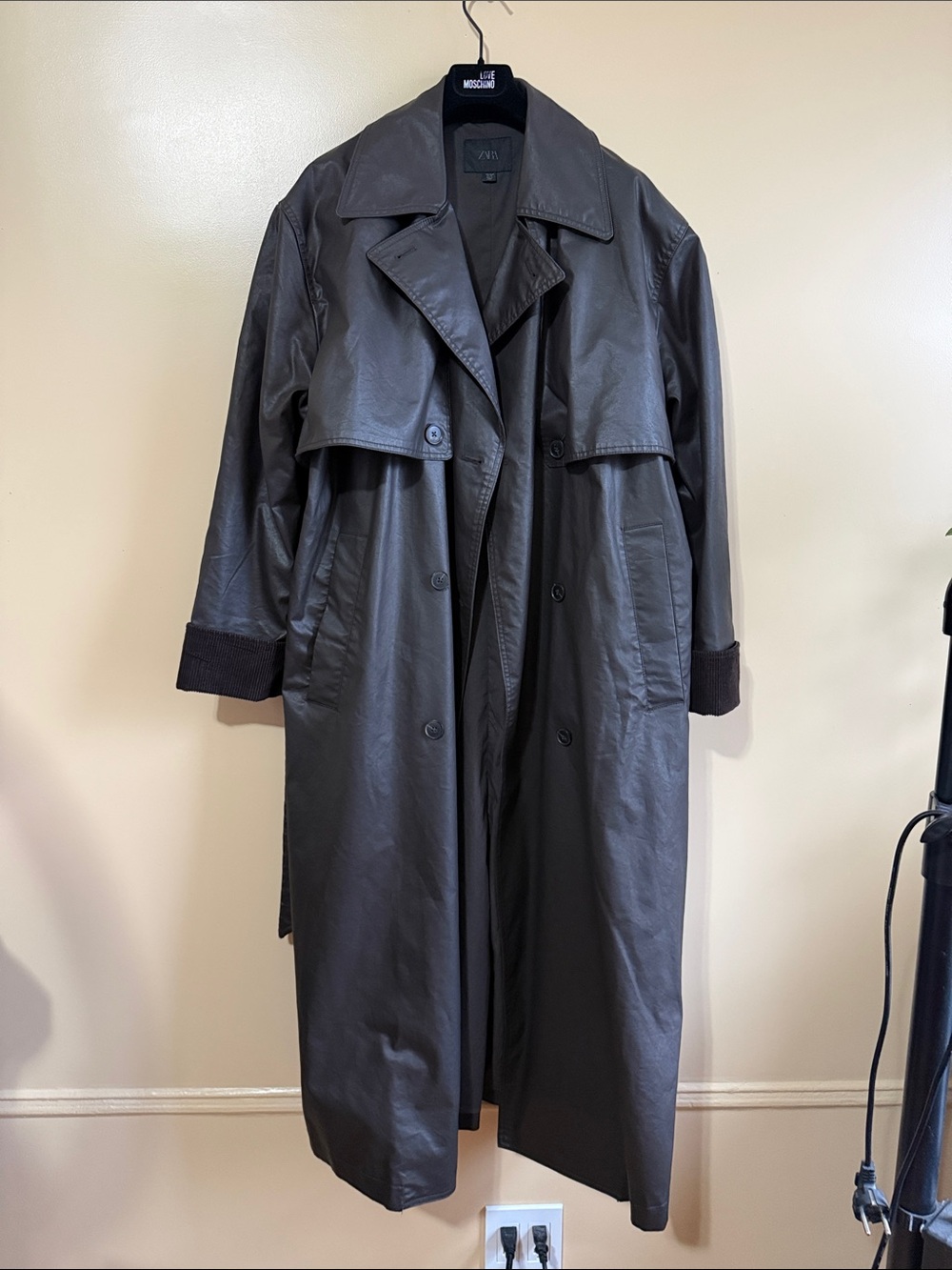 Zara Dark Brown Leather Trench Coat